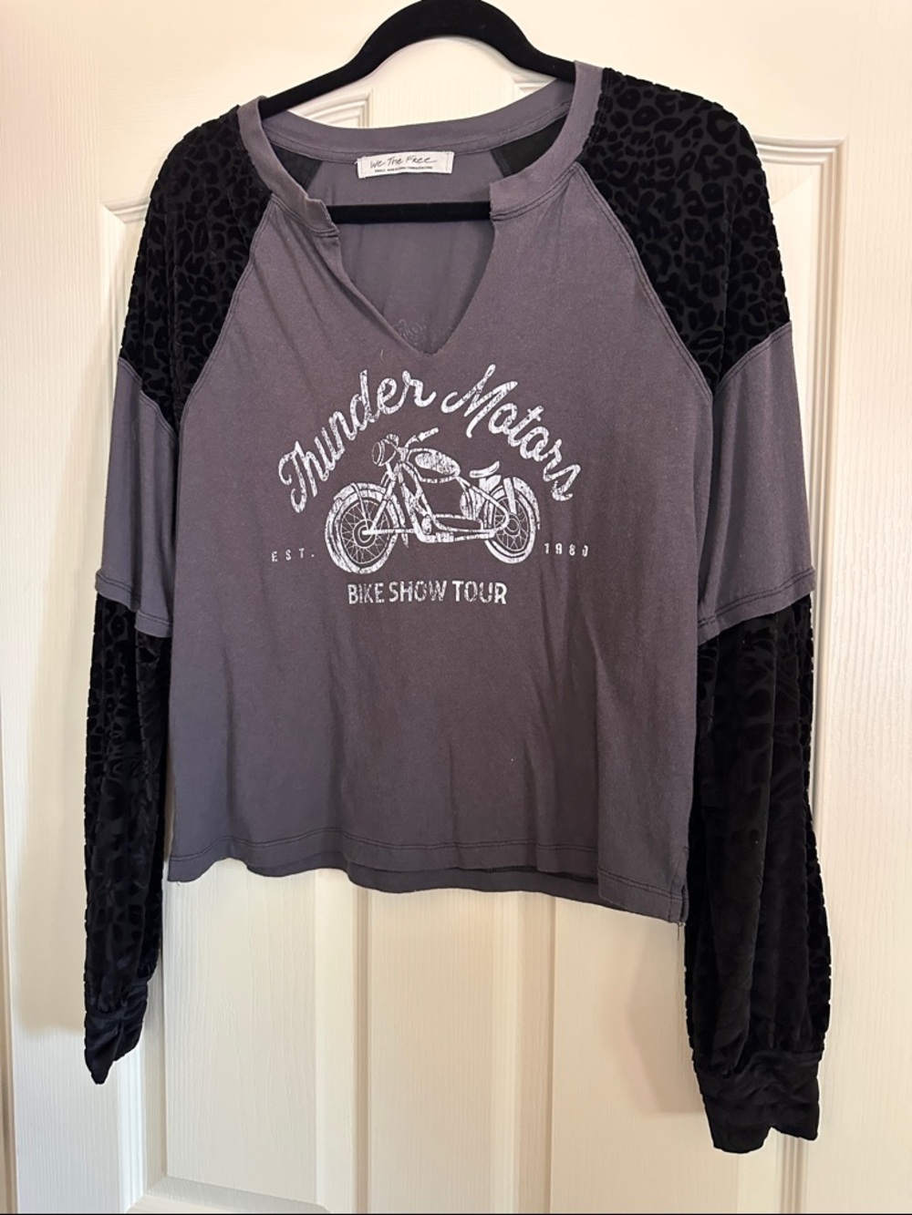 We The Free Charcoal and Black 'Thunder Motors' Graphic Raglan Top